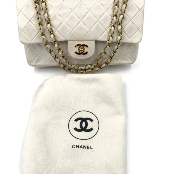 Authentic CHANEL Medium Classic Double Flap Bag White with Gold Hardware - Picture 2 of 12